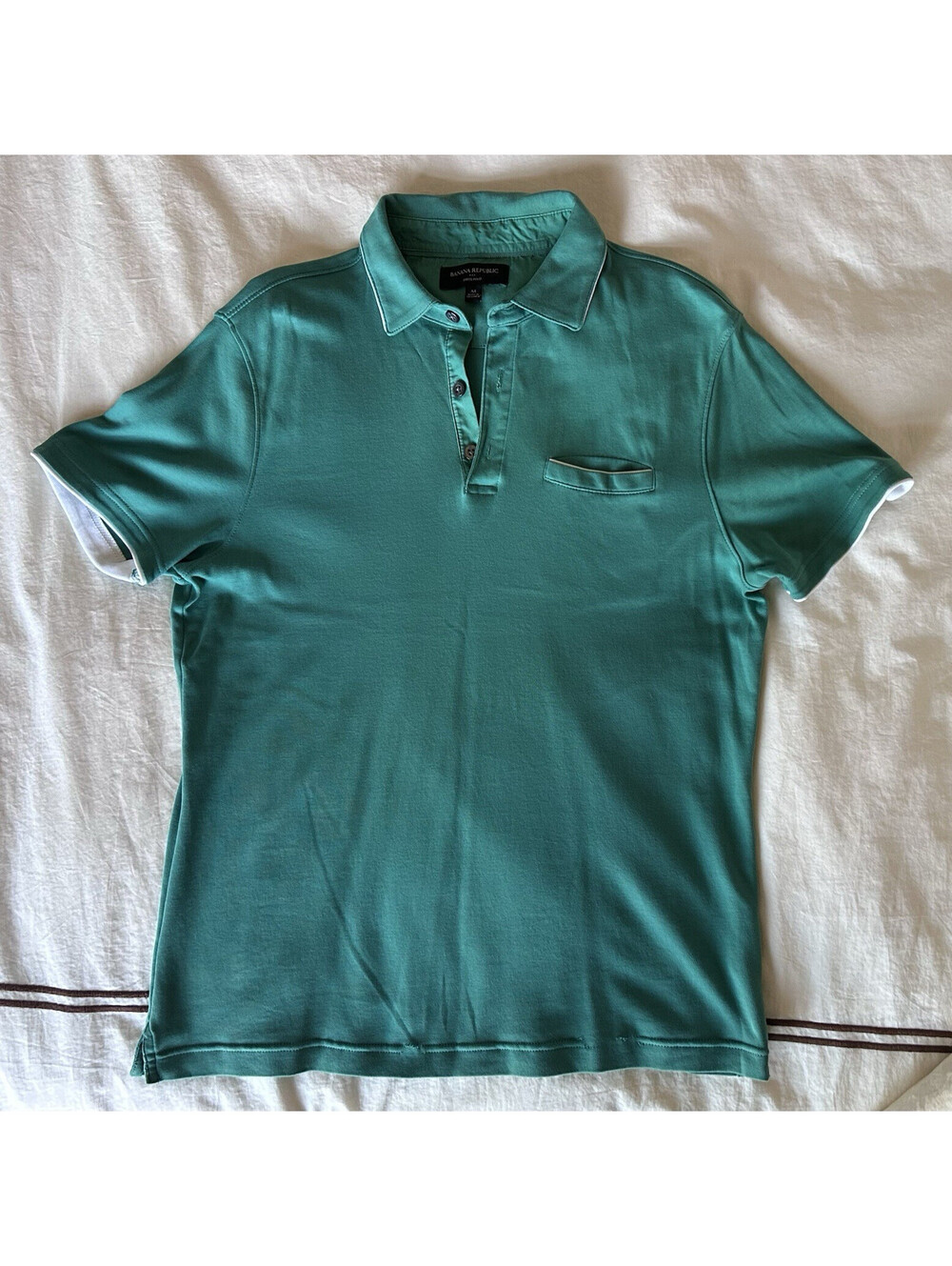 Men's Medium Banana Republic Polo Shirt Green Short Sleeve Pocket Dress Polo